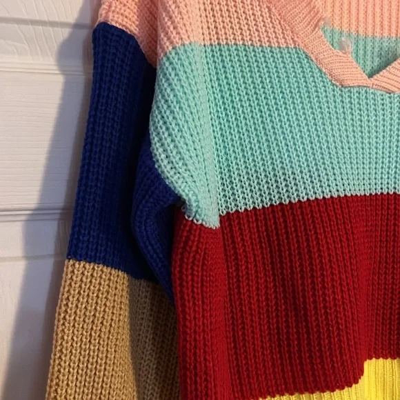 Shein Peach Blue Multi Color Frayed Stripe Sweater Top NWOT - Picture 6 of 11